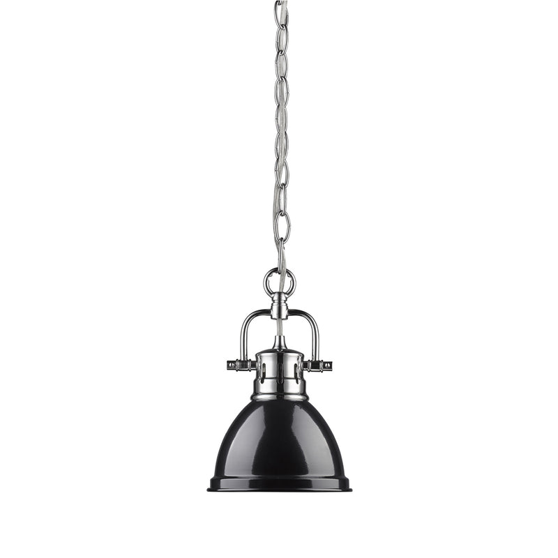Duncan Mini Pendant with Chain in Chrome with a Black Shade