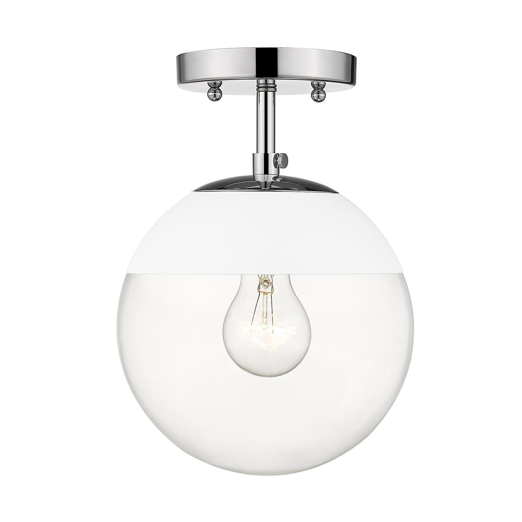 Dixon Semi-Flush in Chrome with Clear Glass and White Cap