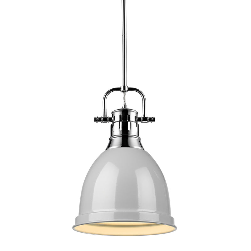 Duncan Small Pendant with Rod in Chrome with a Gray Shade