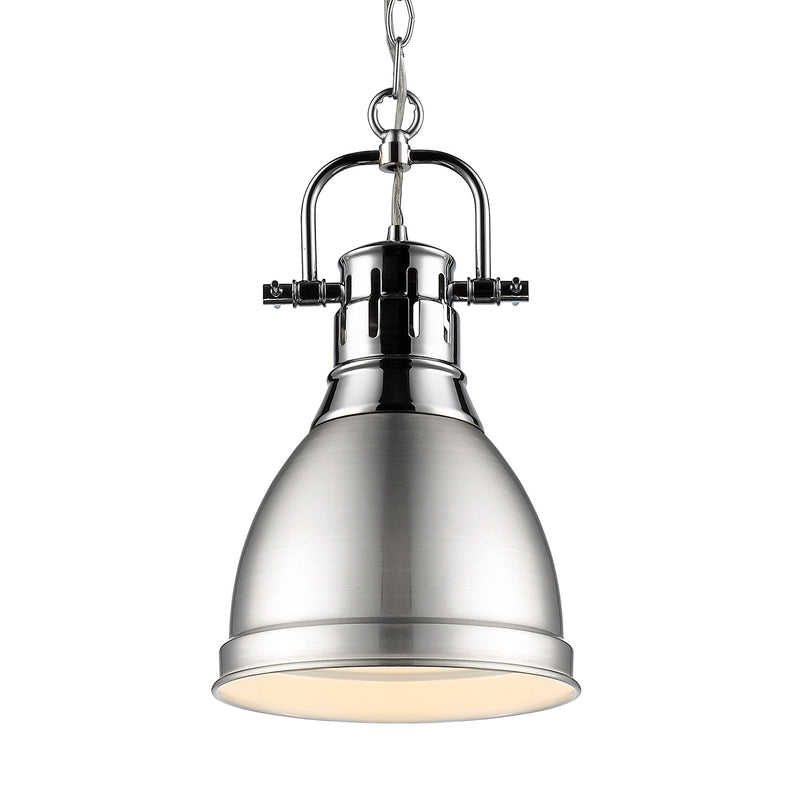 Duncan Small Pendant with Chain in Chrome with a Pewter Shade