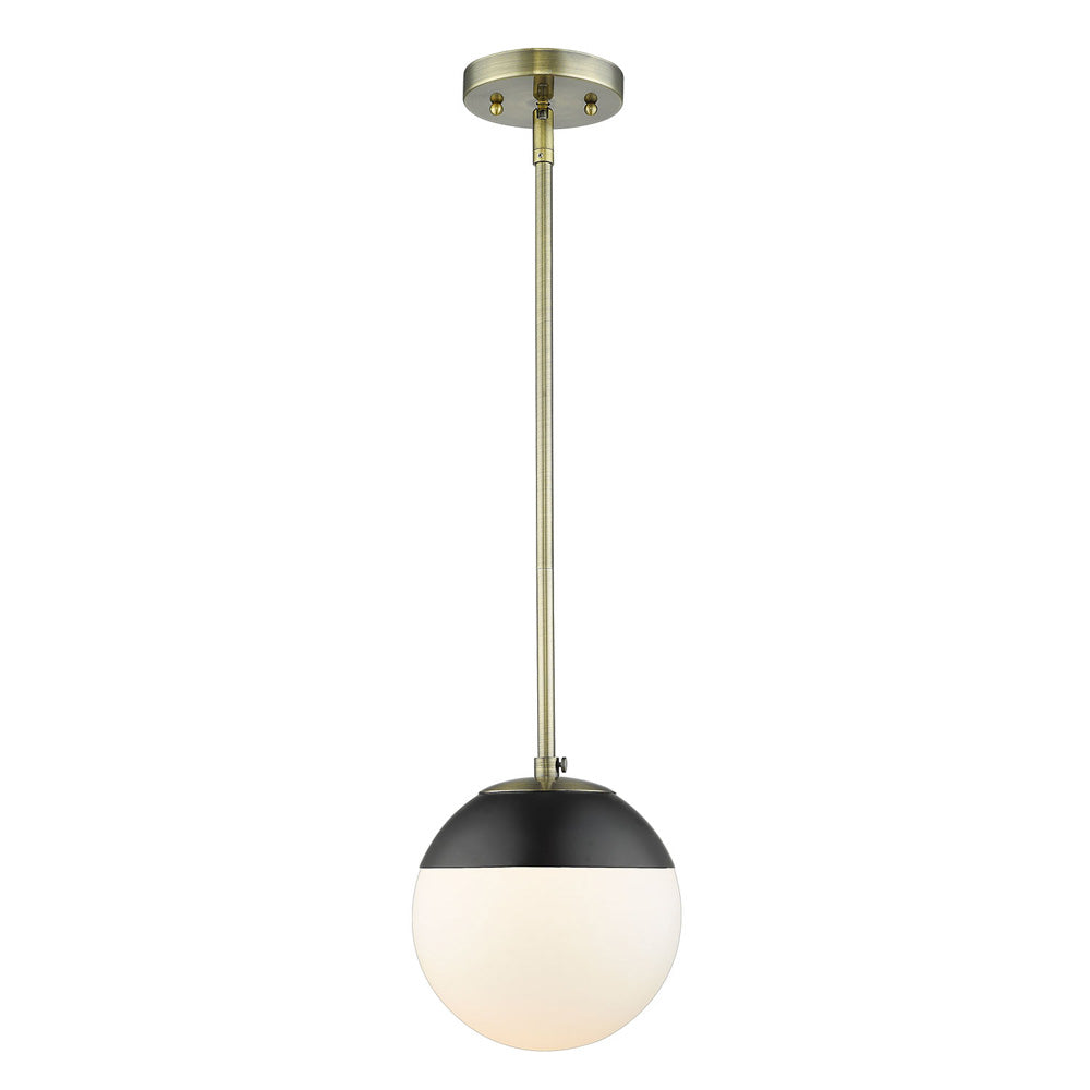 Dixon Small Pendant in Aged Brass with Opal Glass and Matte Black Cap