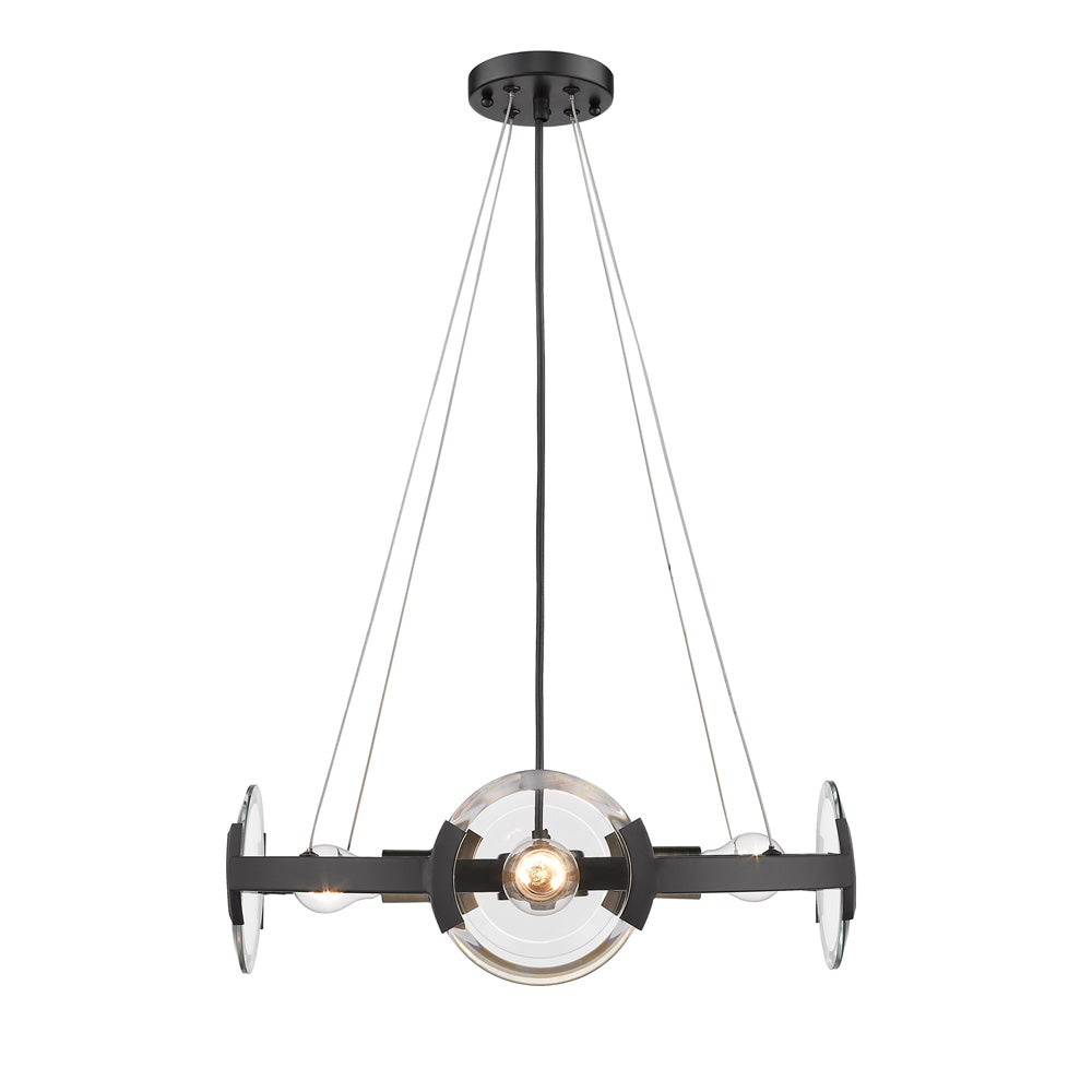 Amari 4 Light Chandelier in Black with Aged Brass Accents