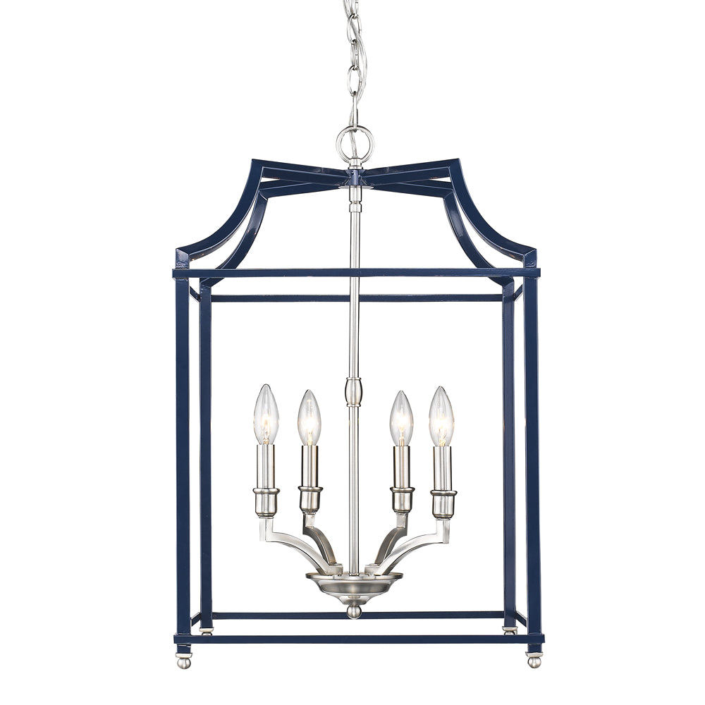 Leighton PW 4 Light Pendant in Pewter with Navy