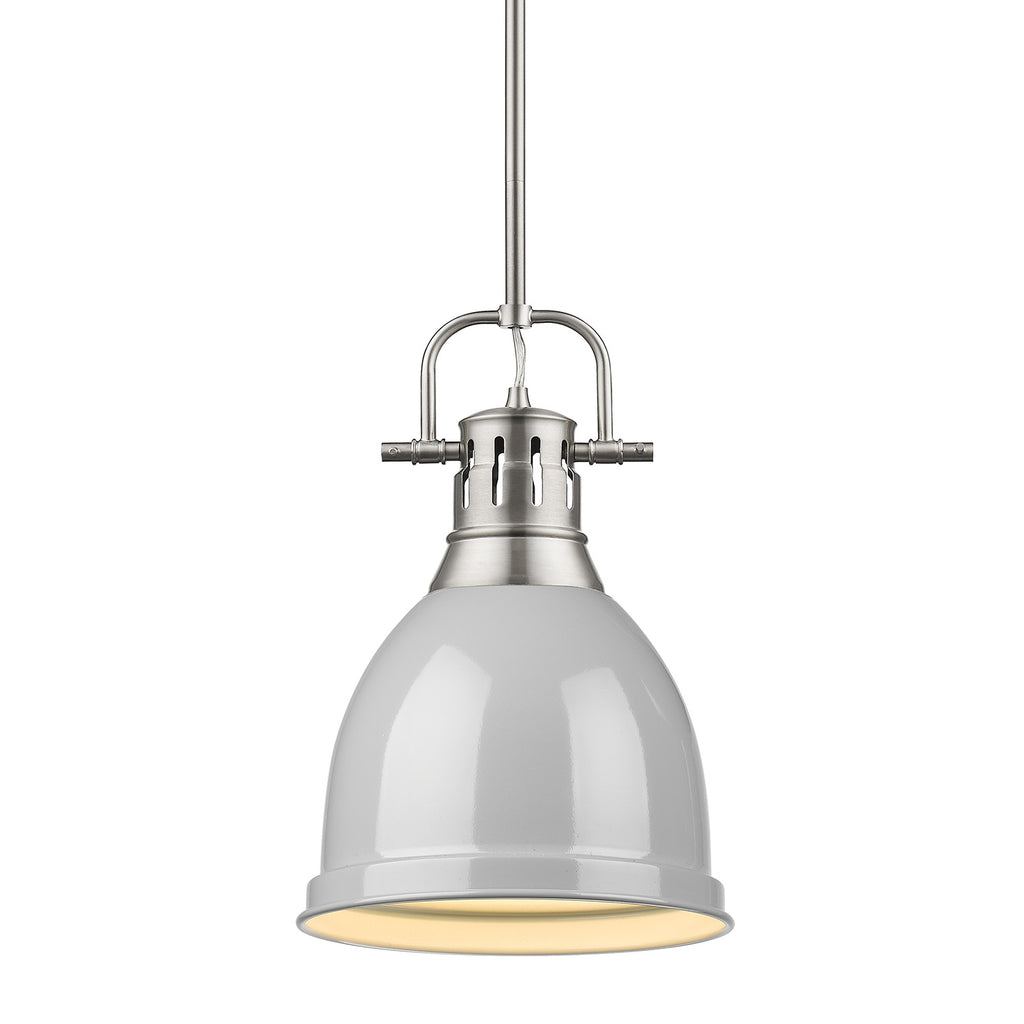 Duncan Small Pendant with Rod in Pewter with a Gray Shade