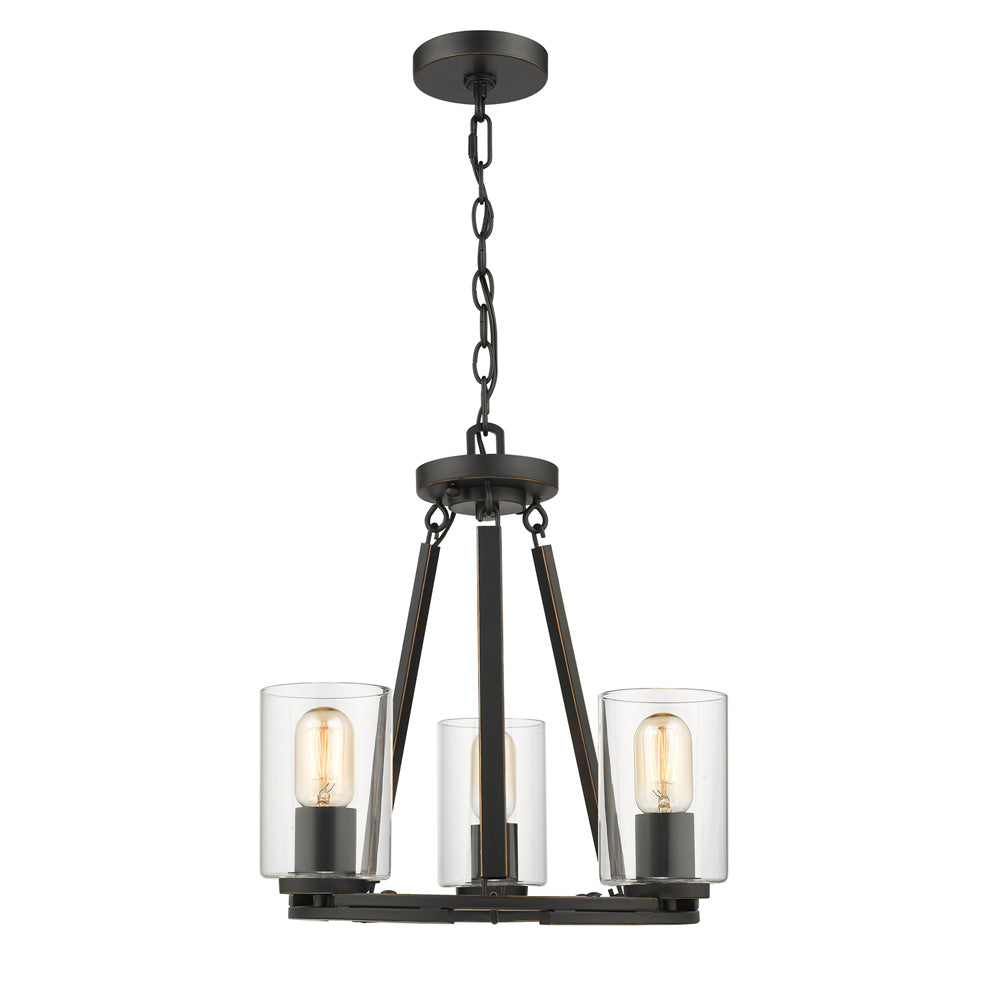 Monroe 3 Light Chandelier in Matte Black with Gold Highlights & Clear Glass