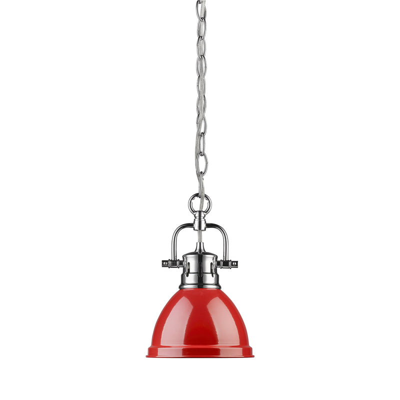 Duncan Mini Pendant with Chain in Chrome with a Red Shade