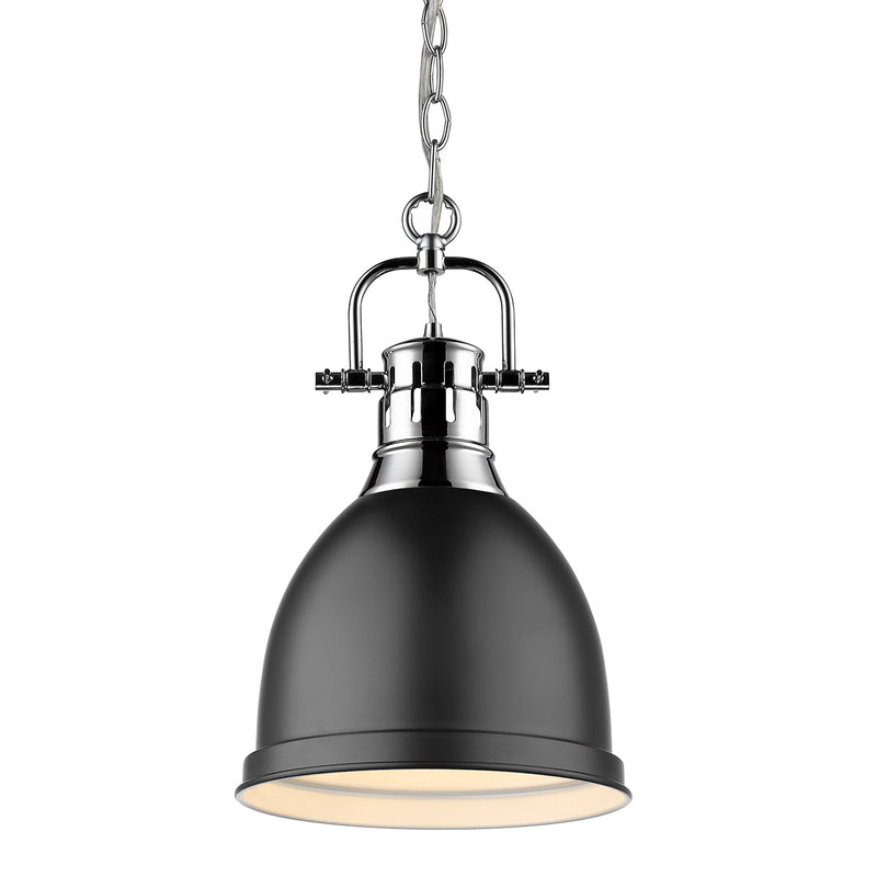 Duncan Small Pendant with Chain in Chrome with a Matte Black Shade