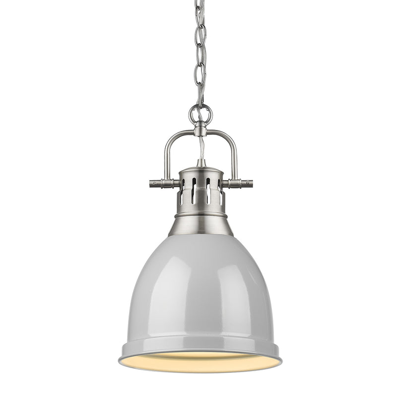 Duncan Small Pendant with Chain in Pewter with a Gray Shade