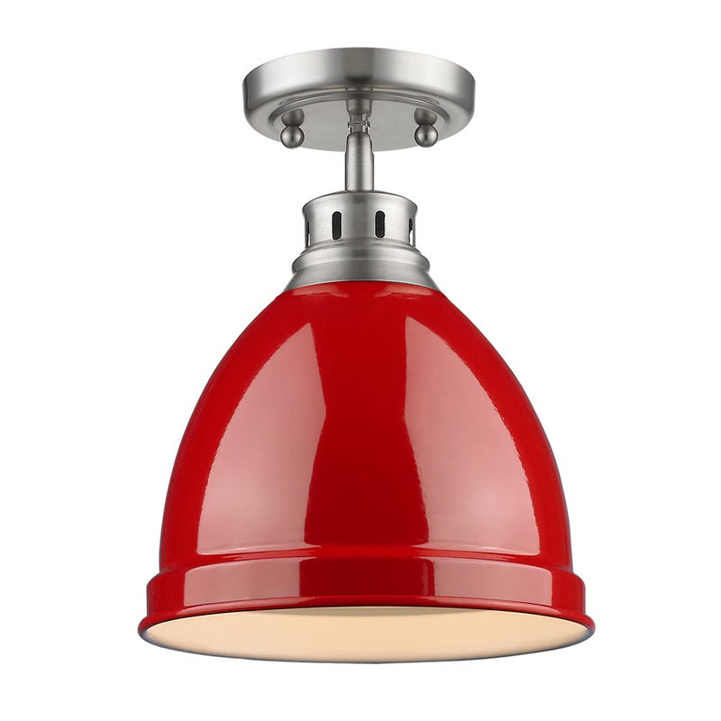 Duncan Flush Mount in Pewter with a Red Shade