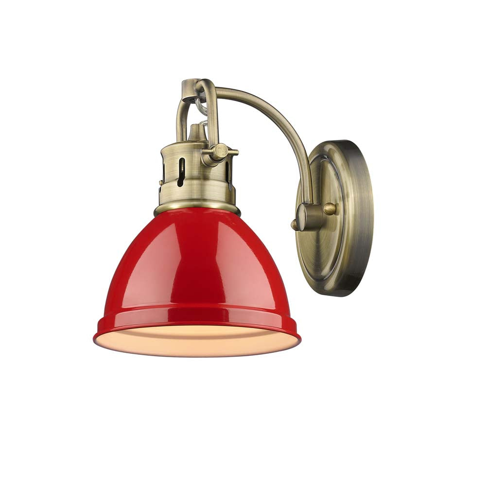 Duncan 1 Light Bath Vanity in Aged Brass with a Red Shade